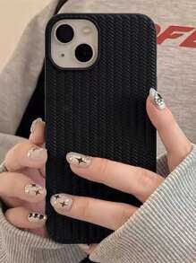 編織圖案材質黑色手機殼 - 黑色 - 查看 3