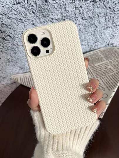 1pc TPU Knit Texture Solid Color Soft Phone Case Compatible With IPhone 16 Series, S20, S21, S22, S23, S24, S25 Series Waterproof Shockproof Anti-Fall Scratch Resistant