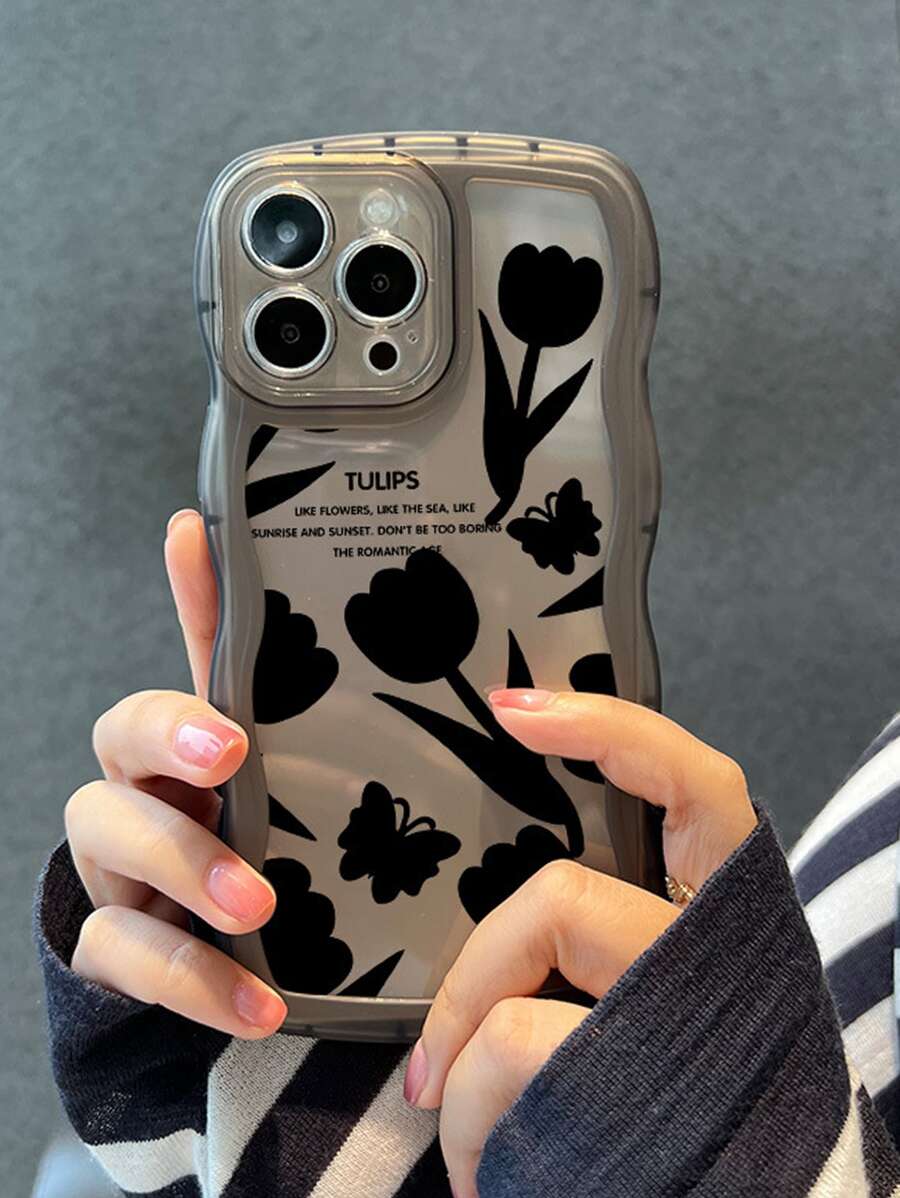 手机壳适用于 iPhone 11 12 13 14 11 Pro Max 12 Pro Max 13 Pro Max 14 Pro Max XR 15 15 PRO 15 PRO 大波浪黑色 - 黑心蝴蝶 - 彩色 - 查看 1