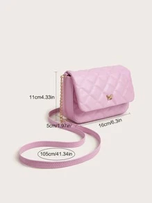 1pc Girls' Pink PU Plaid Chain Crossbody Bag With Flap Cover, Fashionable And Sweet, Suitable For Daily Use - Pink - View 3