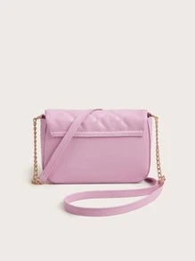 1pc Girls' Pink PU Plaid Chain Crossbody Bag With Flap Cover, Fashionable And Sweet, Suitable For Daily Use - Pink - View 6