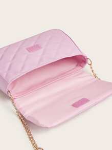 1pc Girls' Pink PU Plaid Chain Crossbody Bag With Flap Cover, Fashionable And Sweet, Suitable For Daily Use - Pink - View 7