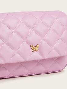 1pc Girls' Pink PU Plaid Chain Crossbody Bag With Flap Cover, Fashionable And Sweet, Suitable For Daily Use - Pink - View 8