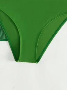 Teen Girls Ruched Bikini Set & Cover Up Top & Skirt Summer Beach - Green - View 4