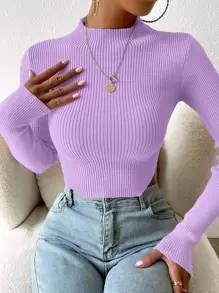 Chiquease Mock Neck Rib-knit Crop Jumper - Lilac Purple - View 6