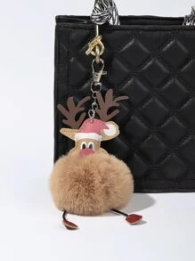 Christmas Elk & Pom Pom Decor Bag Charm - Multicolor - View 1
