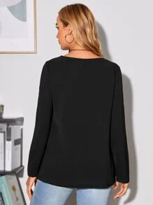 SHEIN Maternity Fold Pleated Blouse - Black - View 2