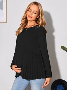 SHEIN Maternity Fold Pleated Blouse - Black - View 3