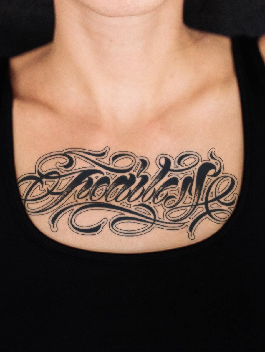 Etiqueta engomada del tatuaje, 1 hoja de tatuajes temporales gráficos de letras para mujeres, pegatinas de tatuajes para adultos, gráficos de letras de tatuajes realistas, para mujeres y niñas,tatuajes maquina para tatuar tatuajes falsos - Negro - Ver 1
