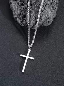 時尚流行男士十字吊墜項鍊不銹鋼珠寶禮物和時尚外觀 - 銀色 - 查看 1