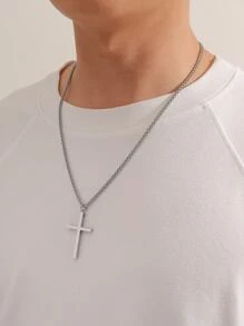 時尚流行男士十字吊墜項鍊不銹鋼珠寶禮物和時尚外觀 - 銀色 - 查看 2