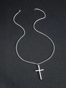 時尚流行男士十字吊墜項鍊不銹鋼珠寶禮物和時尚外觀 - 銀色 - 查看 3