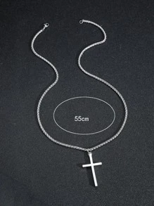 時尚流行男士十字吊墜項鍊不銹鋼珠寶禮物和時尚外觀 - 銀色 - 查看 4