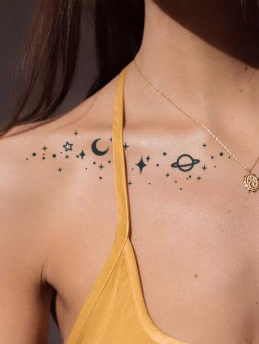 1pc Galactic Century Herbal Style Tattoo Stickers With Star & Moon Patterns, Korean/Y2K/Kpop Style, Waterproof, Sweat-Proof, Non-Reflective