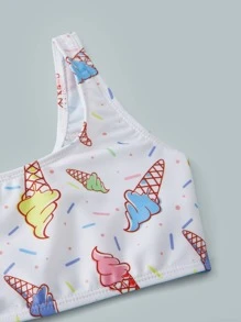 年轻女孩冰淇淋印花比基尼套装搭配沙滩裙夏日海滩 - 彩色 - 查看 6