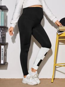 SHEIN 孕婦字母圖案寬腰帶緊身打底褲 - 黑色 - 查看 4