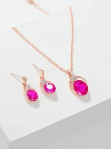 1入組圓形指針石英手錶和3入組首飾套裝 - 粉色 - 查看 3