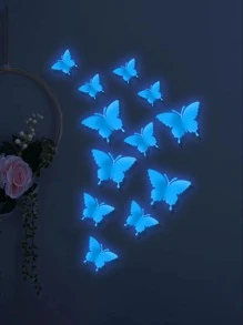 12 piezas Pegatina de mariposa 3d brillante en oscuro - Azul - Ver 1