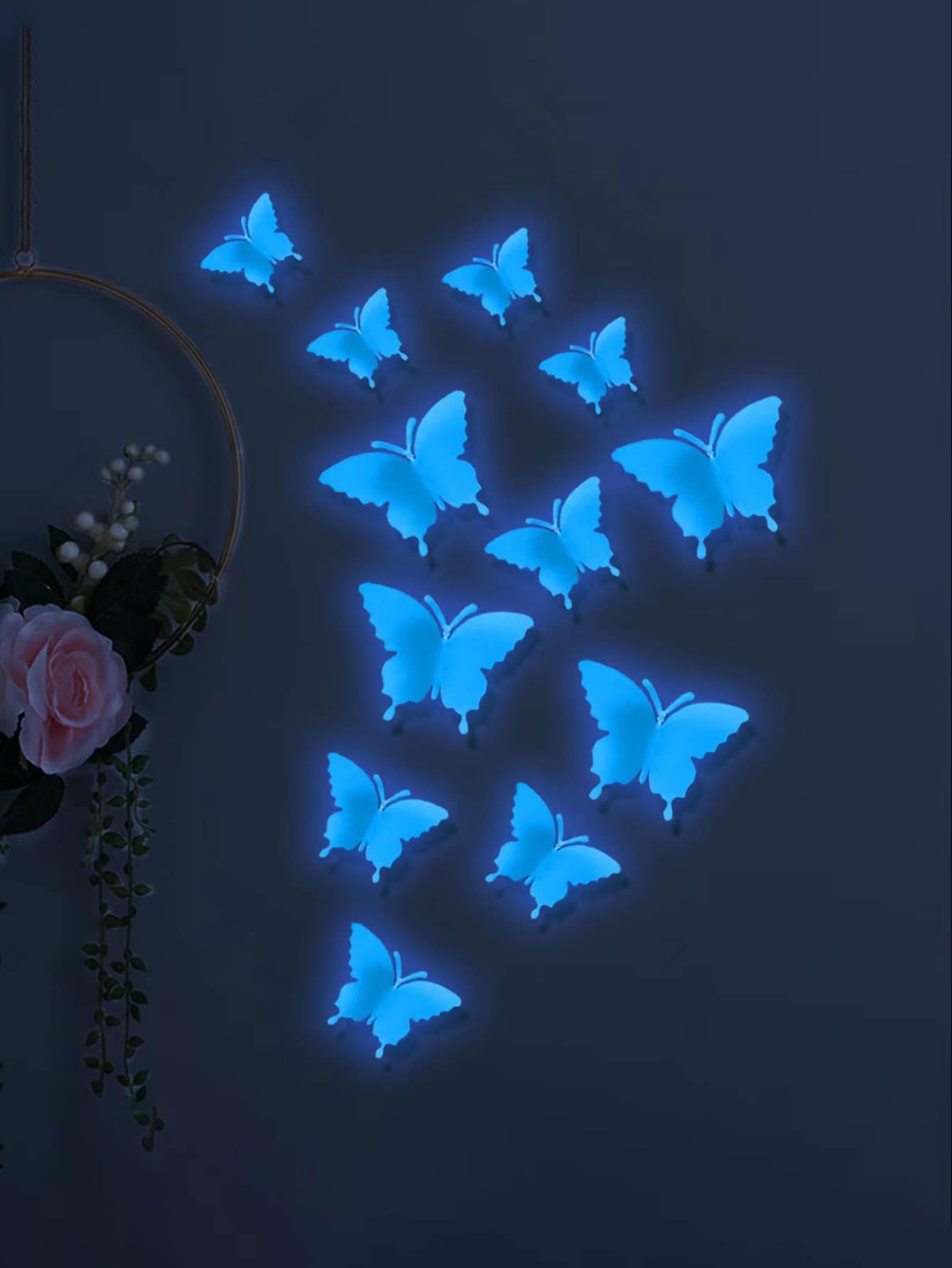 12 piezas Pegatina de mariposa 3d brillante en oscuro - Azul - Ver 1