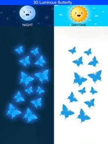 12 piezas Pegatina de mariposa 3d brillante en oscuro - Azul - Ver 5