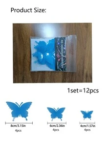 12 piezas Pegatina de mariposa 3d brillante en oscuro - Azul - Ver 4