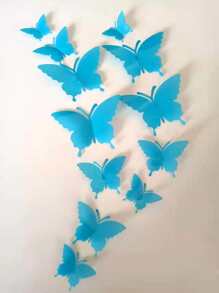 12 piezas Pegatina de mariposa 3d brillante en oscuro - Azul - Ver 3