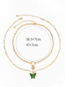 2pcs Heart & Butterfly Charm Necklace - Yellow Gold - View 3