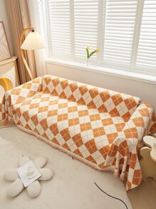 幾何樣式毛邊緣防滑沙發巾 - 彩色 - 查看 1