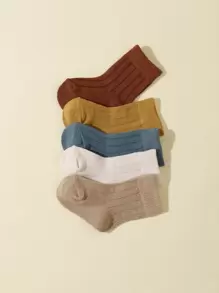 5pairs Baby Boys' Double Needle Solid Color Mid-Calf Socks