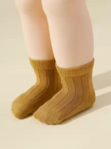 5pairs Baby Boys' Double Needle Solid Color Mid-Calf Socks