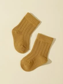 5pairs Baby Boys' Double Needle Solid Color Mid-Calf Socks