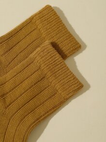 5pairs Baby Boys' Double Needle Solid Color Mid-Calf Socks