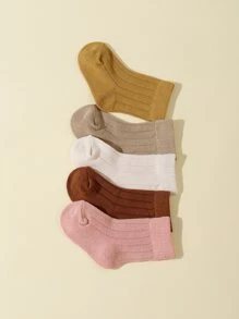 5對嬰童男童雙頭針純色中筒襪 - 彩色 - 查看 2