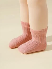 5對嬰童男童雙頭針純色中筒襪 - 彩色 - 查看 3