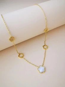 18K 镀金不锈钢花卉锁骨项链 - 女士优雅日常珠宝，欧美时尚配饰 - 金黃色 - 查看 2