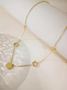 18K 镀金不锈钢花卉锁骨项链 - 女士优雅日常珠宝，欧美时尚配饰 - 金黃色 - 查看 4