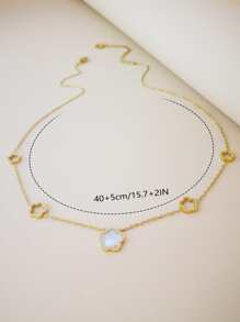 18K 镀金不锈钢花卉锁骨项链 - 女士优雅日常珠宝，欧美时尚配饰 - 金黃色 - 查看 5