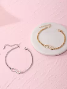 2pcs/Set Infinity Symbol Couple-Style Vacation-Theme Bracelets Set As Gift For Girlfriend And Boyfriend - Multicolor - View 2
