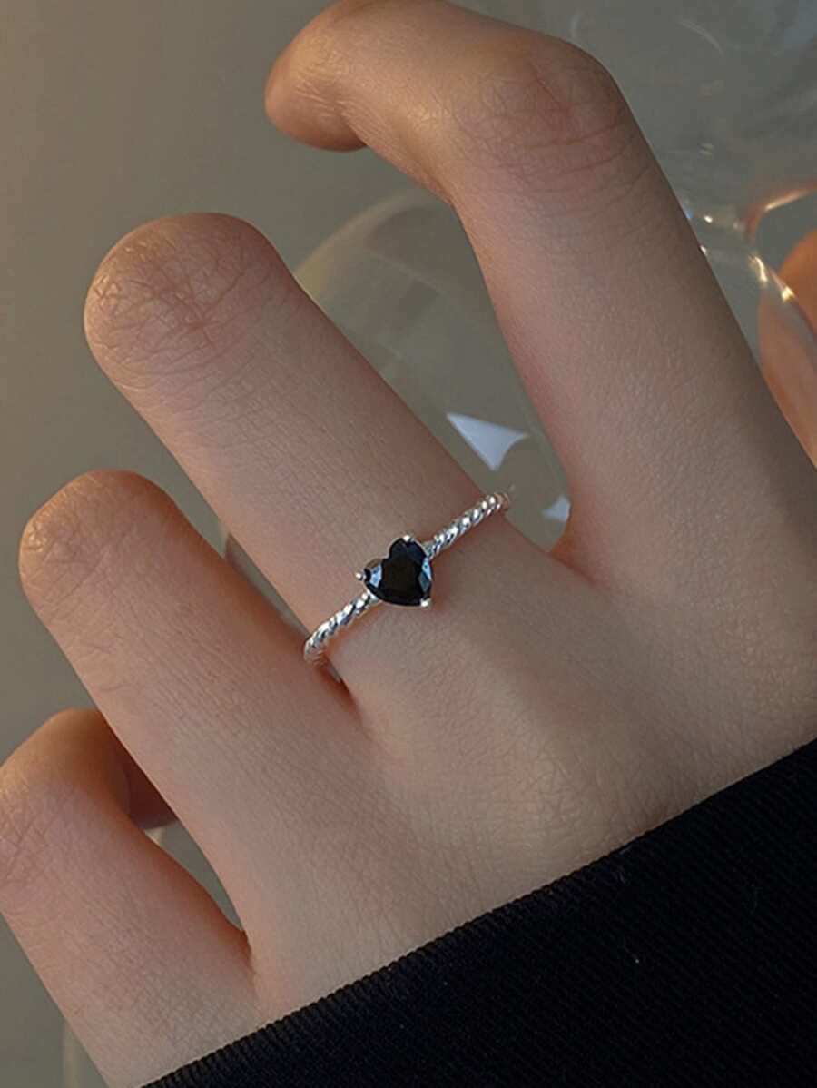 Heart Decor Twist Design Cuff Ring - Silver - View 1