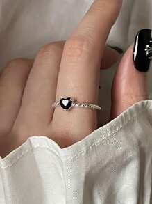 Heart Decor Twist Design Cuff Ring - Silver - View 2