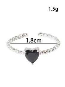 Heart Decor Twist Design Cuff Ring - Silver - View 4