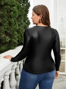 SHEIN Privé Áo thun Plus size Cắt ra màu trơn Gợi cảm - màu đen - Xem 2