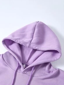 SHEIN EZwear Letter Graphic Kangaroo Pocket Drawstring Thermal Hoodie - Lilac Purple - View 6