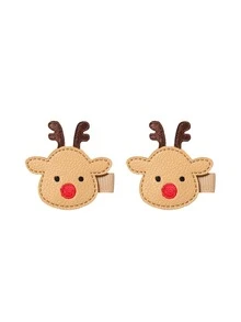 2pcs Christmas Cartoon Elk Decor Alligator Hair Clip - Apricot - View 1