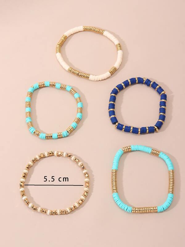 5pcs/set Color Block Beaded Bracelet SHEIN USA