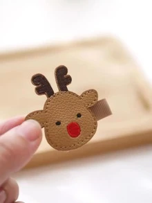 2pcs Christmas Cartoon Elk Decor Alligator Hair Clip - Apricot - View 3