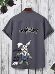 Manfinity Hombres Camisa con estampado de conejo y slogan - Gris Oscuro - Ver 1