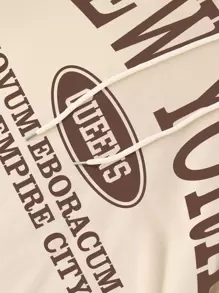 INAWLY 字母图案袋鼠口袋保暖内衬抽绳连帽衫，长袖上衣 - 杏色 - 查看 8