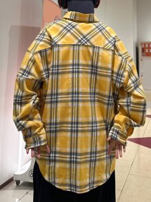 Manfinity Men Tartan Print Drop Shoulder Pocket Patched Shirt - Mustard Yellow - View 2