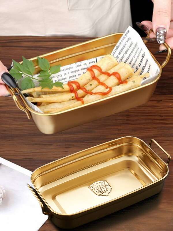 1pc Stainless Steel Retangle Kitchen Snack Food Serving Tray | SHEIN USA